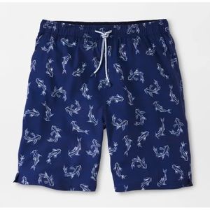 Peter Millar Atlantic Blue Secret Cove Graphic Print 8" Swim Trunks size S (F4)
